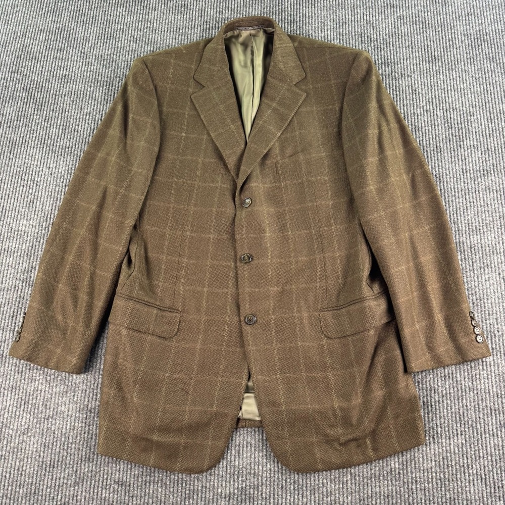 Ermenegildo Zegna Sport Coat 46L Brown Wool Windowpane 15 Milmil 15 Luxury